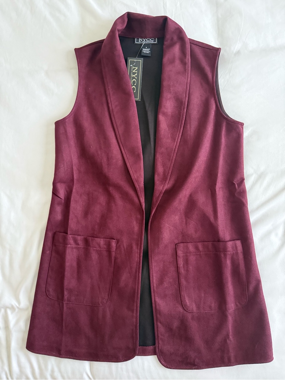NWT New York & Company Sleeveless Suede Burgundy Vest Coat- S